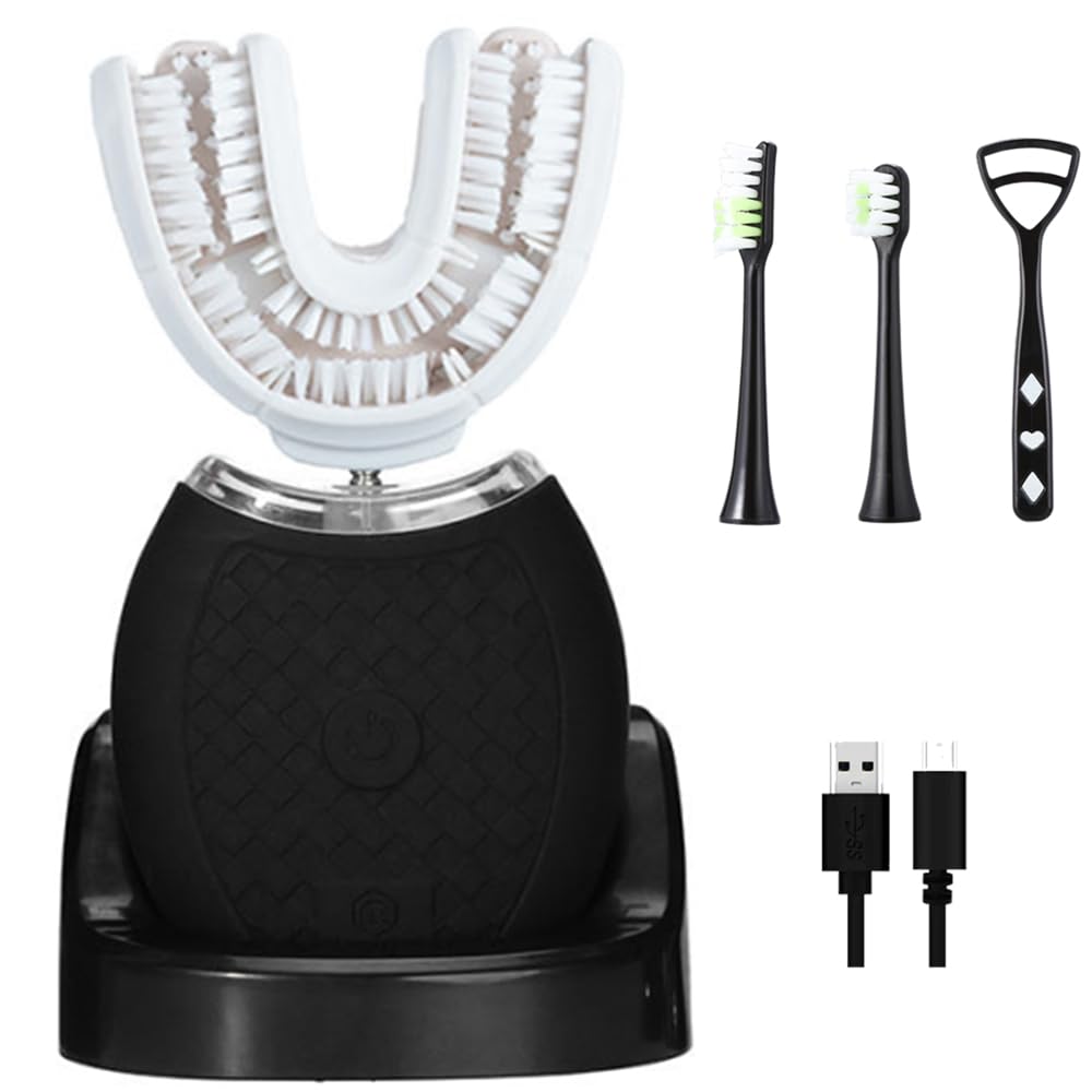 Magentak Automatic Ortho Sparkle Electric Toothbrush for Adults, U-Shaped Toothbrushes for Teeth Whitening, 360° Mouth Cleansing, Wireless Charging & Waterproof IPX7 (Black)