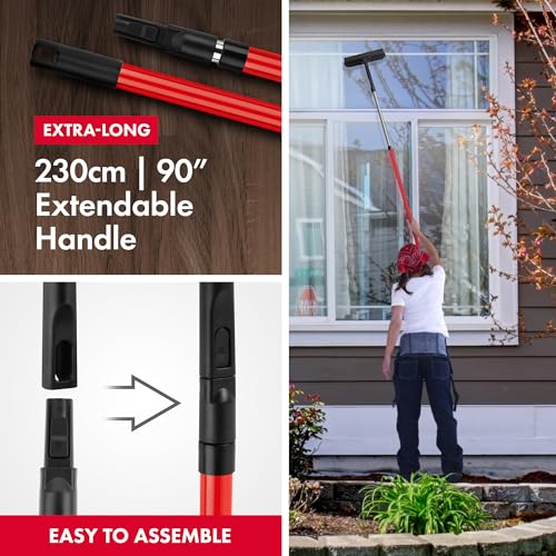 Image of Tyroler Window Washing Kit with Extension Pole 4.5 to 7.5 Ft Handle | Telescopic Window Squeegee Tool With Natural Rubber Blade For Better Reach And Streak-Free Window Cleaning