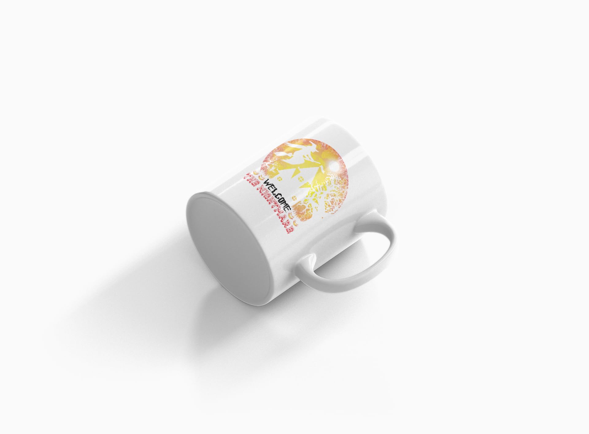Yellow Orrange Welcome The Nightmare Flying Witch Printed Ceramic Coffee Mug 250 Ml 2