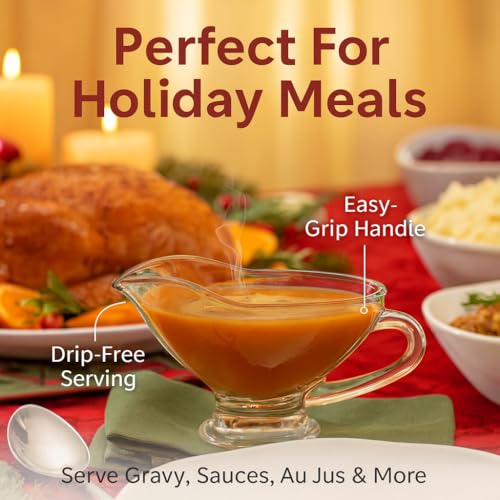 Image of HIC Kitchen Glass Gravy Boat, 9-Ounce Capacity With Dripless Spout And Comfortable Handle For Gravy, Sauce, Au Jus, Dressing, Holiday Meals, And Entertaining