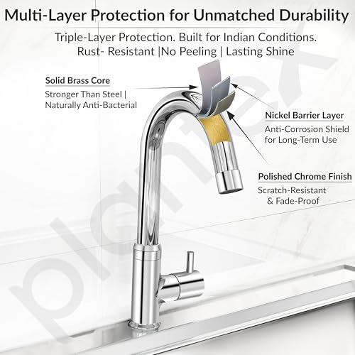 Image of Plantex Pure Brass Pillar Tap for Wash Basin with 360 Swivel Spout for Sink Tap with Water Saving Aerator-7 Year Warranty (ICO-912-Chrome)