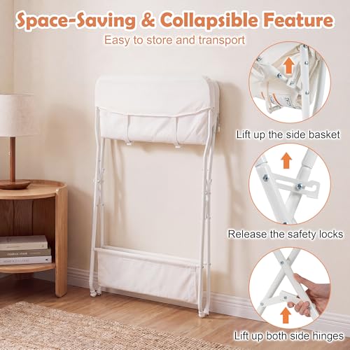 Image of HONEY JOY Changing Table, Folding Nursery Organizer with Open Shelf & Safety Belt, Portable Diaper Changing Station for Newborn (Beige, Basic)