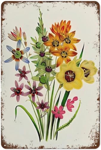 SciboR - Poster con stampa floreale botanica, decorazione da parete con fiori, stampa botanica, poster da parete per ospiti, cartello in metallo goffrato per la casa, 20,3 x 30,5 cm