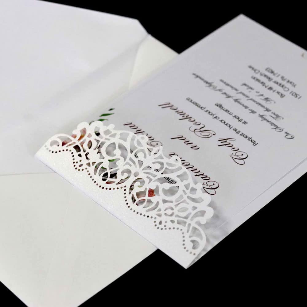 Delicada tarjeta de invitación de boda romántica D Paquete de 50, juego de papel imprimible en blanco y sobres for bodas, fiestas de cumpleaños, fiestas.(White,Blank)