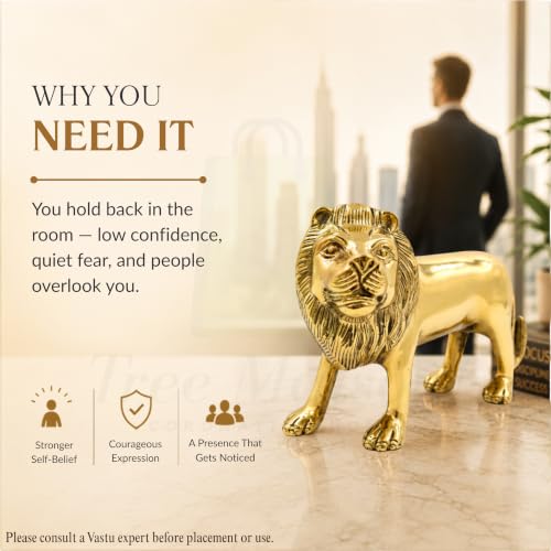 Image of Brass Lion Statue | Weight - 2140 G (Approx) | Size-5 x 9INCH | Vastu Remedy | Zonal Placement -North-North-East | Lion Statue for Home Decor | Showpiece