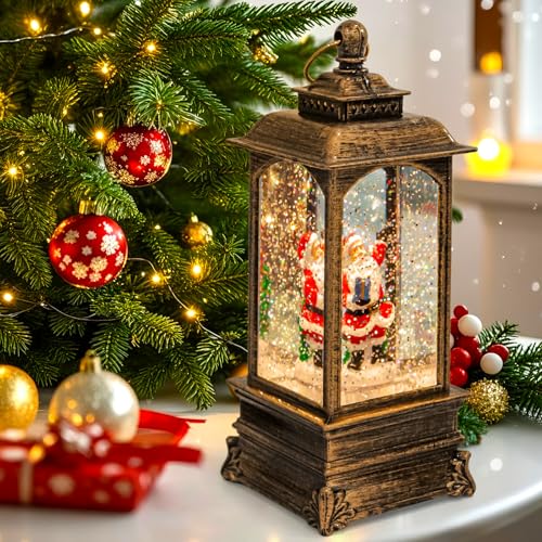 BUOAZR Weihnachts Schneekugel Laterne mit Musik, LED...