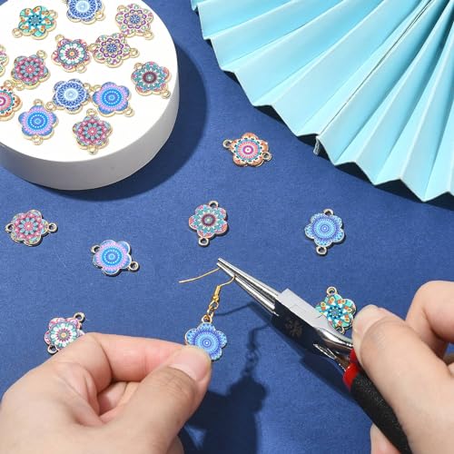 Stiesy 30Pcs Enamel Flower Connector Charms Colourful Printed Floral Links Charms Bulk for Jewellery Making DIY Bracelet Crafts - Image 4