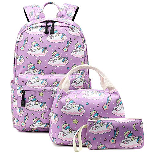 Abshoo Cute Lightweight School Boobag Kids Unicorn Backpacks for Girls Backpacks with Lunch Bag (A Unicorn Purple)