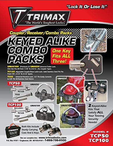 Trimax Tcp50 Trailer Lock Combo Pack (Keyed Alike) , Black #TOP2