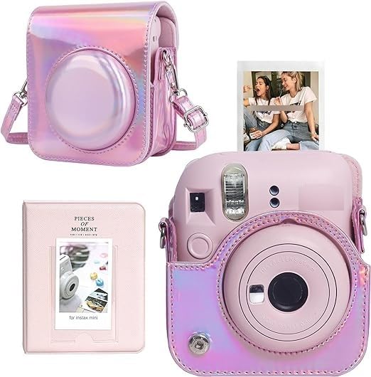 ZENKO Instant Mini 12 Case, Camera Case Compatible with Fujifilm Instax Mini 12 Instant Camera,PU Leather Mini 12 Carry Bag & 64 Pocket Instax Album (Shiny Pink)