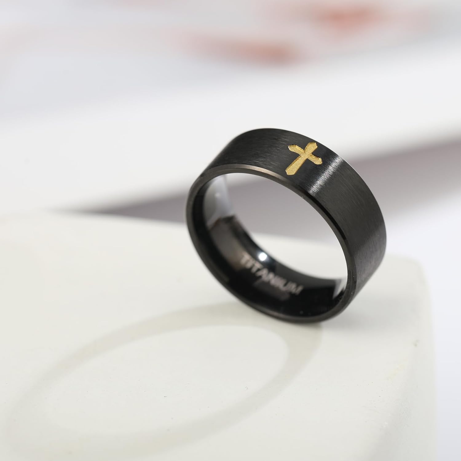 Cross Rings for Men, Premium Pure Titanium Rings for Men Lord Jesus Christian 8MM Black Silver Mens Wedding Ring Comfort Fit Matte Size 6-13 - Image 9
