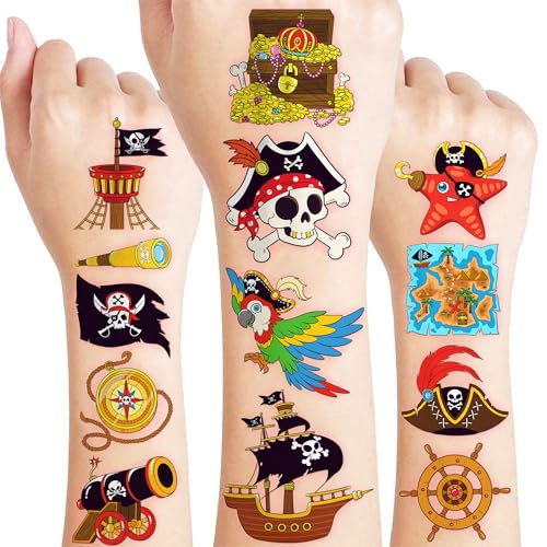 60 PCS Pirate Ship Nautical Pre-Cut Temporary Tattoos for Kids