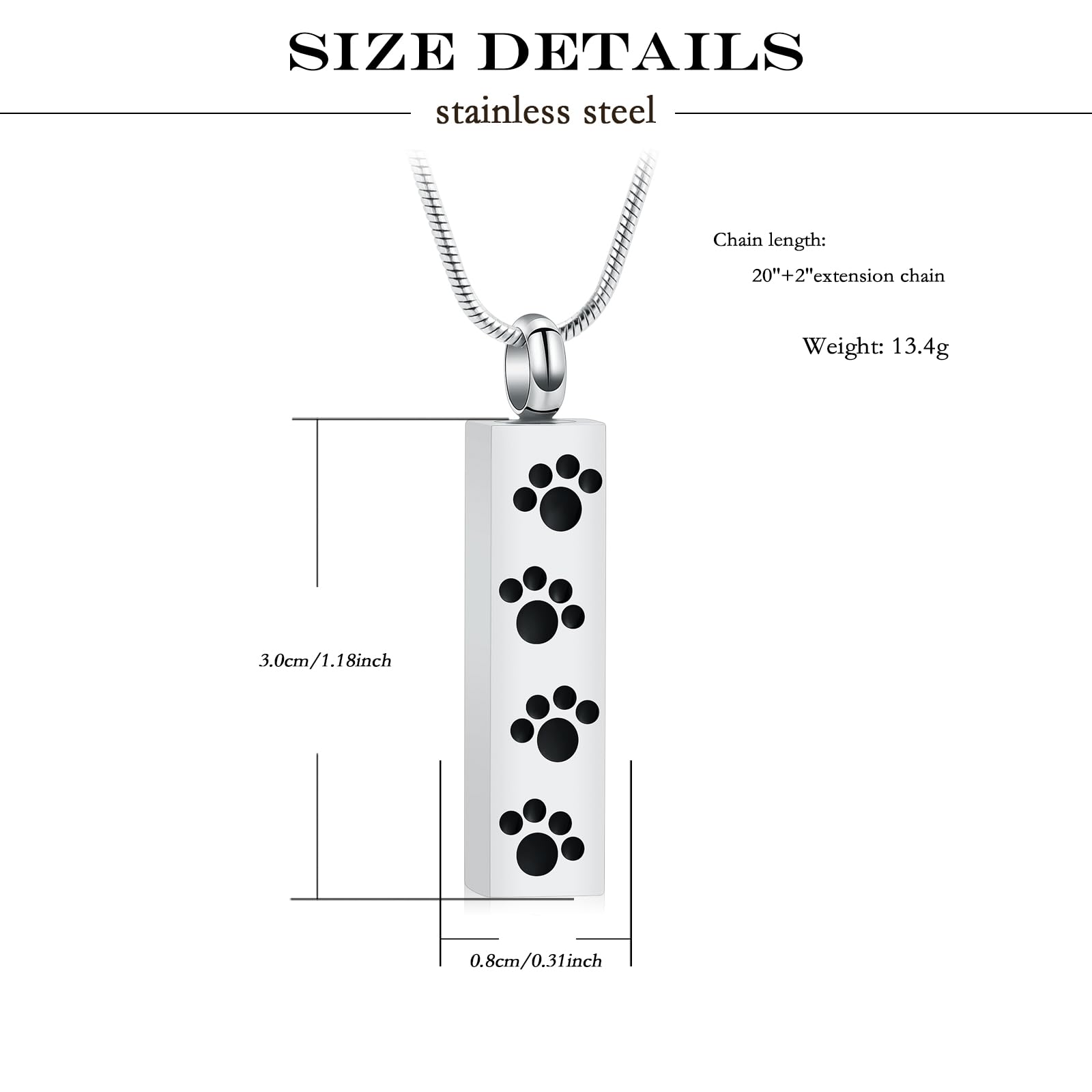 QGJNSGC Paw Print Urn Necklace for Ashes Pet Ashes Necklace Cremation Jewelry Memorial Pendant for Dog Cat Ashes Keepsake Locket Jewellery for Men for Women (Silver) - Image 2