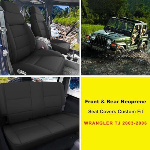 Image of GIANT PANDA Neoprene Seat Covers for Jeep Wrangler TJ (2003-2006), Neoprene Waterproof Seat Covers, Foam Padded, Front & Rear Seat Covers(Black)