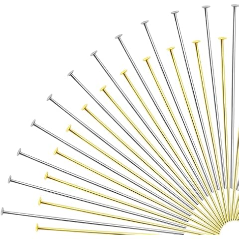 TOAOB 500pcs Flat Head Pins for Jewelry Making 2 Inch Brass Head Pins Gold Silver Headpins for Craft Earring Bracelet Necklace Pendant Supplies Cover