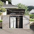 2 Trash Cans Metal Outdoor Storage, 3x6 FT Garbage Bin Storage Shed with Chain Lid, Garbage Can Metal Sheds for Garden, Backyard, Lawn and Patio