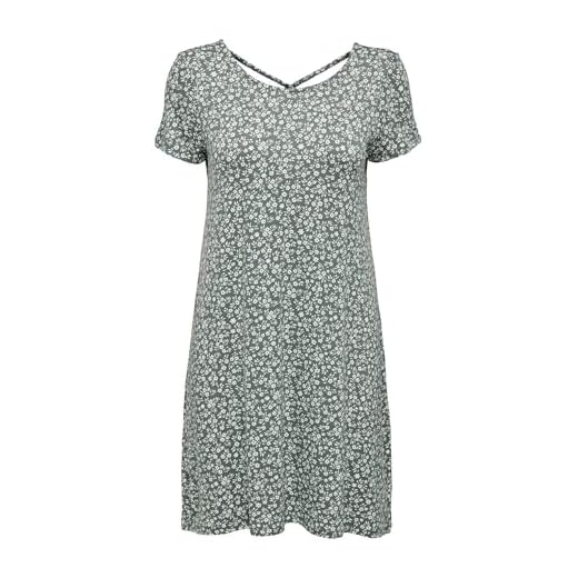 ONLY Damen ONLBERA Back LACE UP S/S Dress JRS NOOS Kleid, Balsam Green/AOP:White Flowers, M