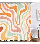 Famiffty Retro 70s Groovy Swirl Colorful 70s Shower Curtain 72Wx72L Inch Vintage Funky Shower Cur...