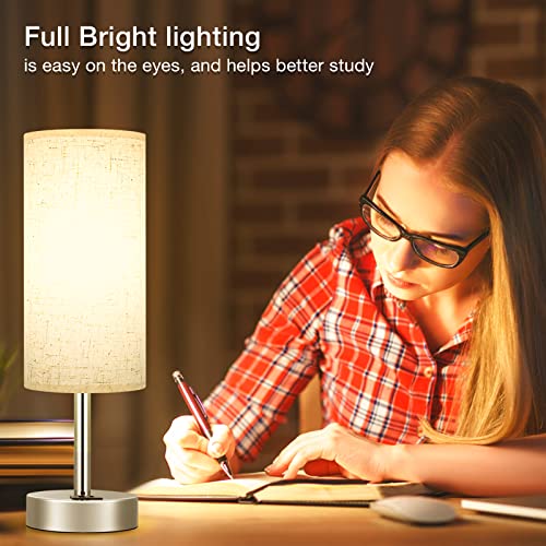 Touch Table Lamps For Bedroom Nightstand - Bedside Lamps With Usb-C Usb-A Charging Ports White, 3 Way Dimmable Control Small Lamp Fabric Shade Silver Base For Bedroom, Office, Living Room, Reading #TOP4