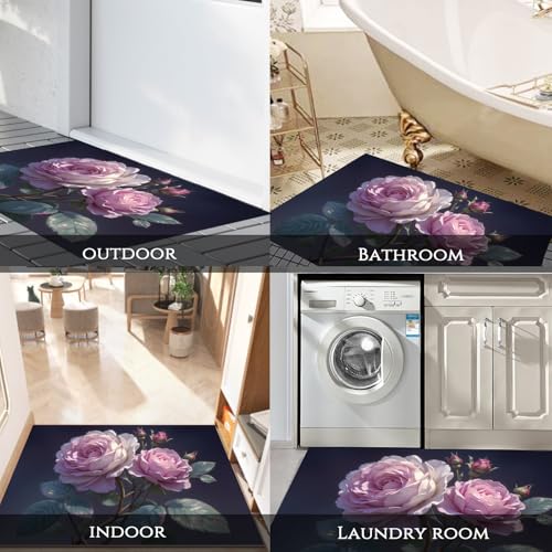 Tapis lavable en machine fleurs réalistes et dossier antidérapant rose - 8