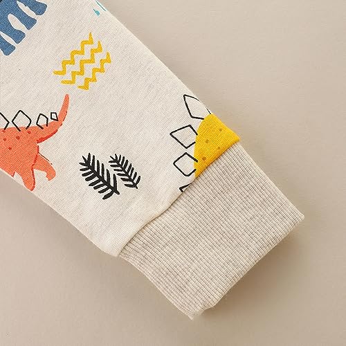 Image of GFQLONG 2 Pack Toddler Boys Long Sleeve Pullover Crewneck Tops Shirts, Cotton Warm Dinosaur Cartoon Sweatshirts,Blue+Gray,3-4T