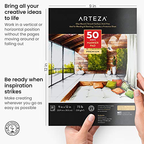 Arteza-Marker-Pad-9-x-12-Inches-50-Sheets-Smooth-73-lb-Paper-Glue-Bound-for-Alcohol-Markers-and-Fineliner-Pens-Art-Supplies-for-Drawing-Sketching-Coloring-and-Lettering