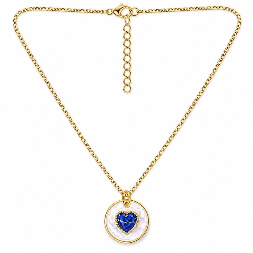 Fashion Gold Plated Anti Tarnish Blue Heart Pendant Necklace for Women & Girls American Diamond Style Heart Charm Chain Fashion Jewellery (WN009Bl)-image-36