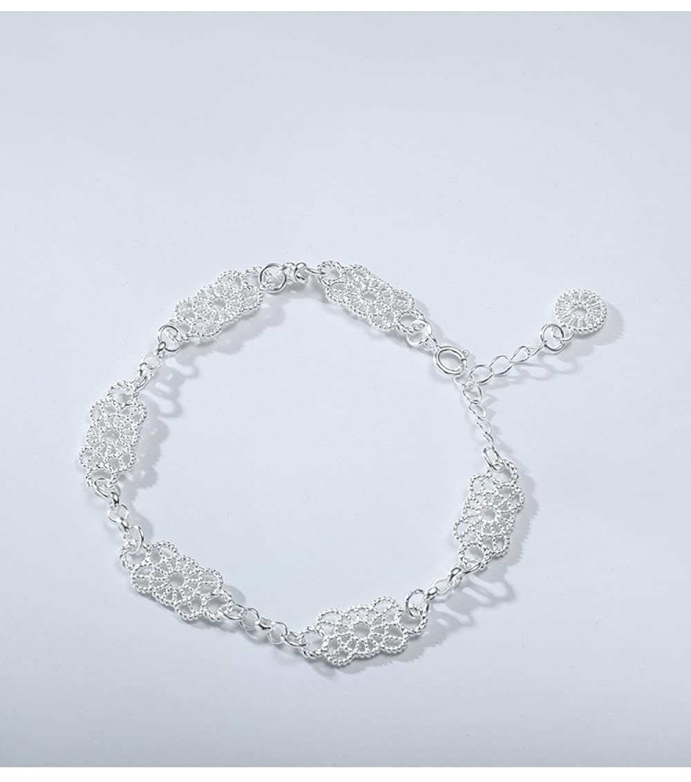 Armband Damen Silber,S925 Silberarmband Hohl Geschnitzte Spitze Freundschaftsarmbänder Einstellbar Exquisite Sterling Silber Schmuck Für Frauen Geschenk Freundin Frau