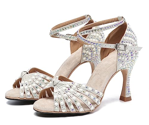 Womens Beaded Latin Salsa Dancing Shoes Ankle Strap Wedding Evening Sandals2