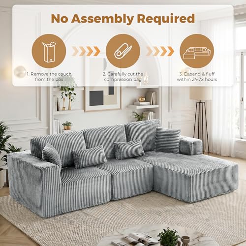 Image of 108 inch Boneless Couch for Living Room, L Shaped Modular Sectional Sofa