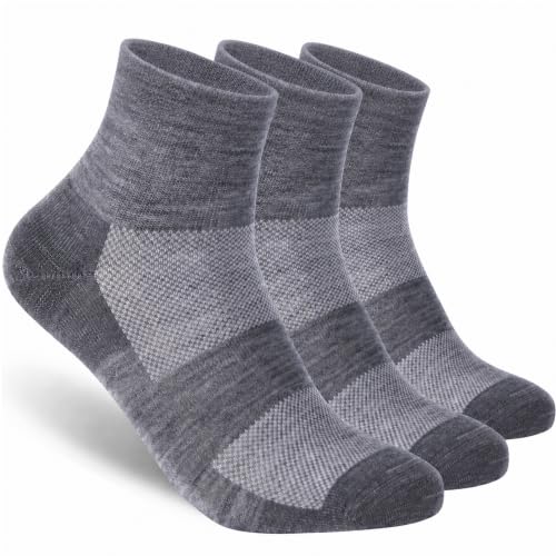 Image of Merino Wool Ankle Socks, Men's Women's 90% Wool Athletic Thin Running Moisture Wicking Socks, 3 Pairs