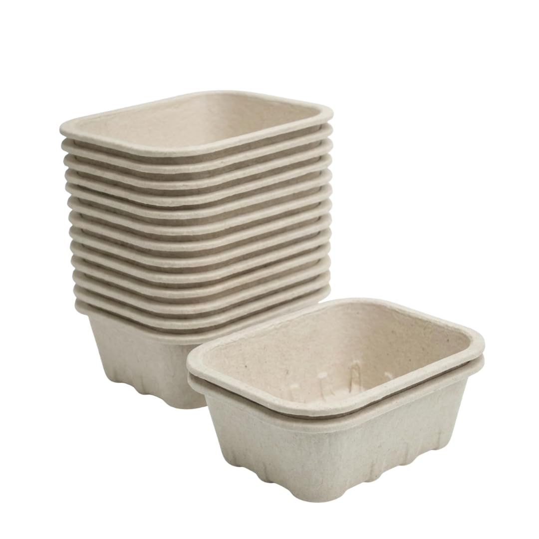Nutley's 250g Biodegradable Pulp Fibre Fruit Punnet – Compostable & Eco-Friendly Recycled Fibre Trays for Fruit & Veg Harvesting, Storage & Display (50)