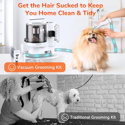 KACNON Hundeschermaschine mit Staubsauger (3.3L,13kPa) - All in one Haustierpflegeset - Leise Schermaschine Hund Katze - Tierhaarstaubsauger Elektrische Haustierbürste