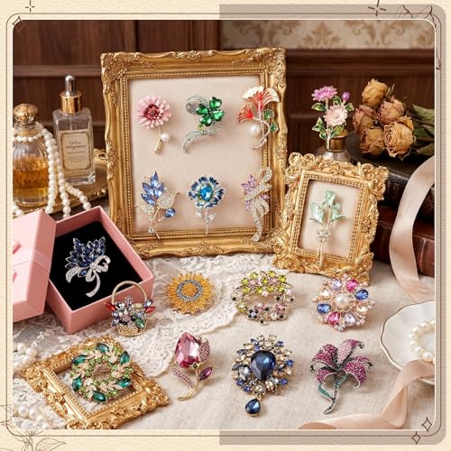 Image of Sasylvia 16 Pcs Women Brooch Set Rhinestone Vintage Animal Insect Plant Pins Brooches Bulk for Christmas Women Girls Gifts