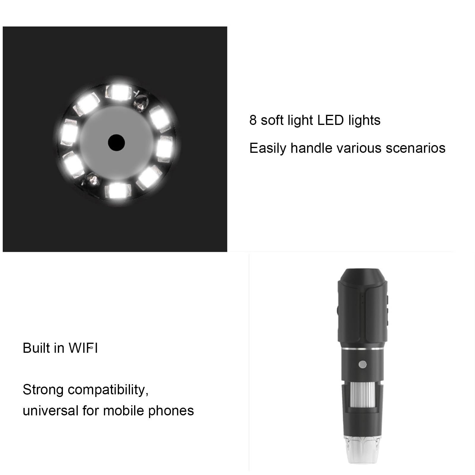 VBESTLIFE Tragbares Digitalmikroskop von WiFi 50x - 1600x Vergrößerung mit 2MP -Kamera, 8 LED -Leuchten Handheld USB Magnifier Kompatibel mit Smartphone -Computer