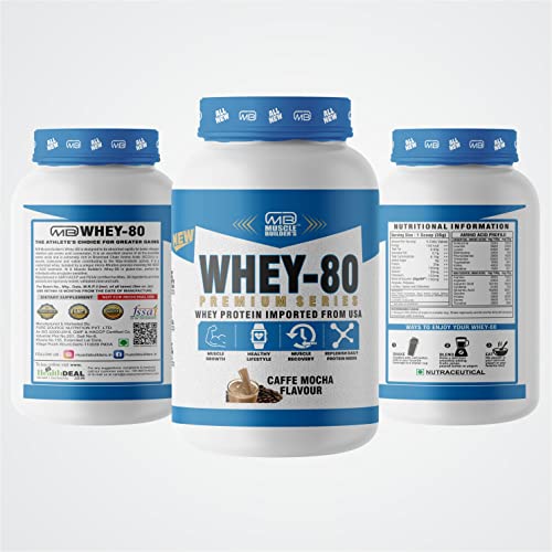 Image of M B Muscle Builder's Whey Protein With 24g Protien | 6g BCAA | 0g Sugar | USA Imported Whey Protein | Caffe Mocha Flavour | 2.2 Lb
