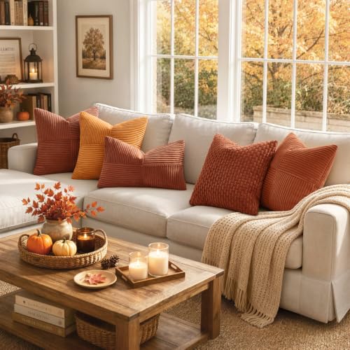 Image of MIULEE Fall Rust Boho Decorative Throw Pillow Covers for Couch 18x18 Inch