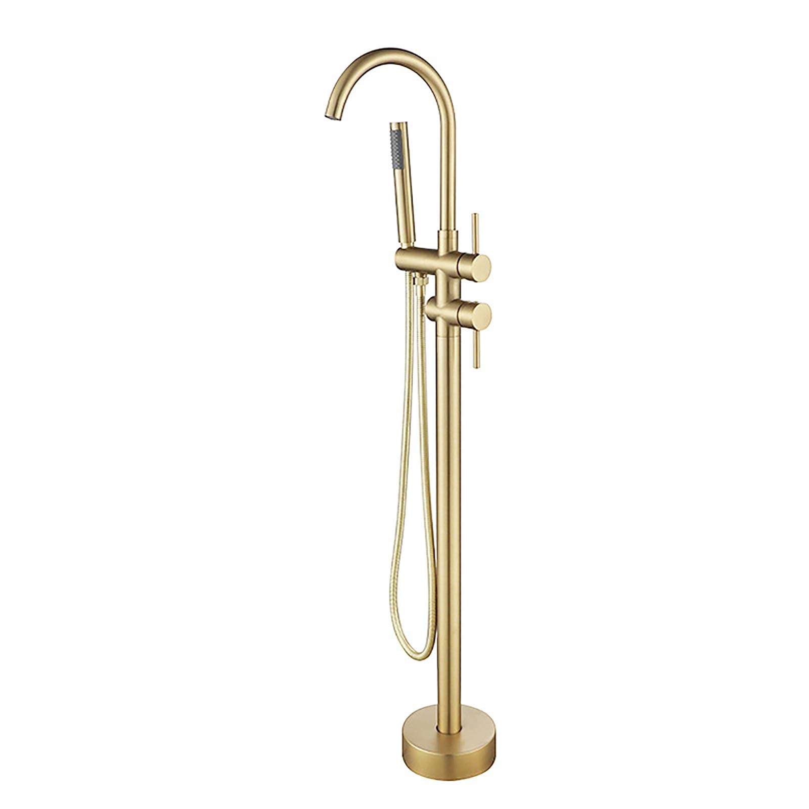 CWCQGH Freestanding Bathtub Faucet Brushed Gold Floor Mount Tub Filler Brass Freestanding Bath Taps with Handheld Shower and 360° Swivel Spout,Type B2 Decoration,Type A2