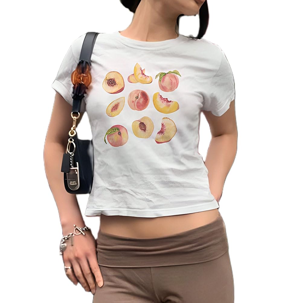 DSORVICDWomen Fairy Baby Tee Cute Graphic Print Crop Shirt Y2k Crew Neck Short Sleeve Top Aesthetic Going Out Top Streetwear