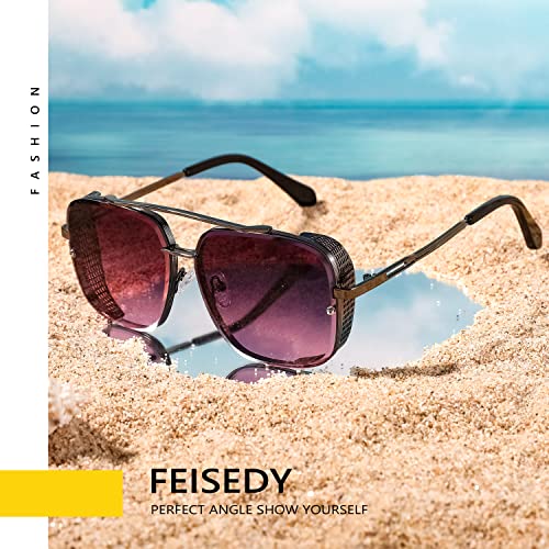 Image of FEISEDY Sunglasses Mens Women Vintage Pilot Square Trendy Metal Steampunk Fishing Driving Sun Glasses B2894