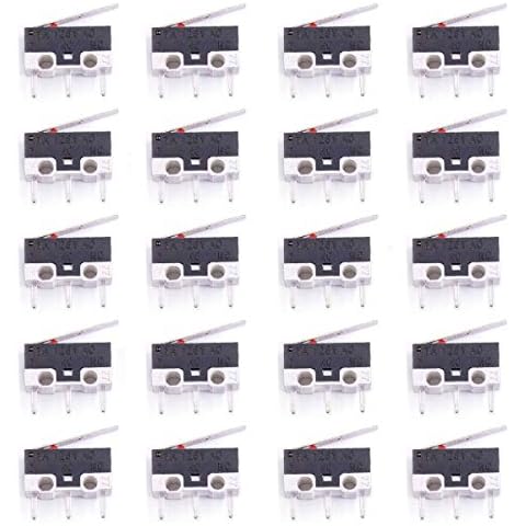 Youmile 20PACK Micro Switch AC 1A 125V 3Pin SPDT NO+NC Hinge Lever Momentary Push Button Micro Limit Switch for Arduino Cover