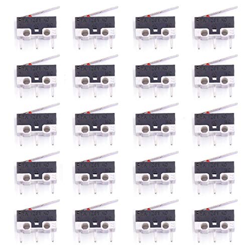 Youmile 20Pack Micro Switch AC 1A 125V 3Pin SPDT NO + NC Charnière Levier Bouton-Poussoir Momentané Micro Interrupteur De Fin de Course pour Arduino