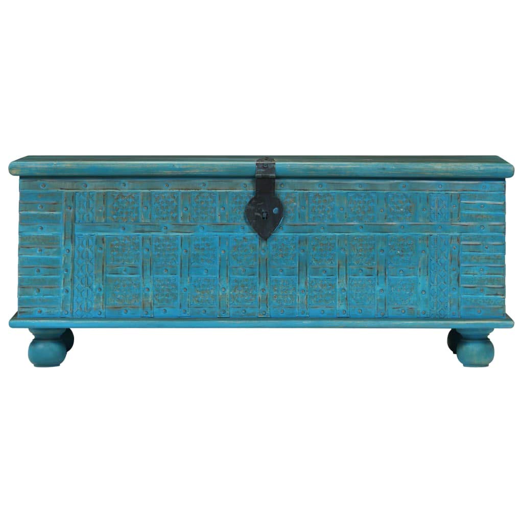 Baúl de almacenamiento de madera maciza de mango azul, 100 x 40 x 41 cm, estilo asiático, cofre de madera hecho a mano, gran caja de almacenamiento para cojines, ropa, herramientas, cofre