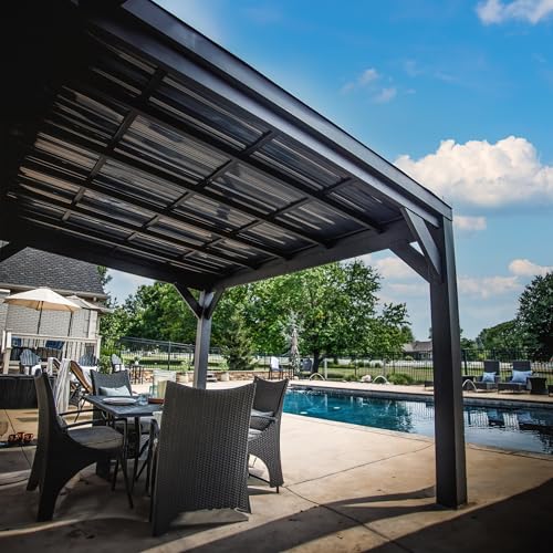 Backyard Discovery Stonebridge 12' x 9.5' Galvanized Steel Outdoor Gazebo Pavilion with Hardtop Slope Roof, Snow Load Support, Wind Resistance, PowerPort, Shade for Garden, Patio, Deck, Entertaining - Image 9