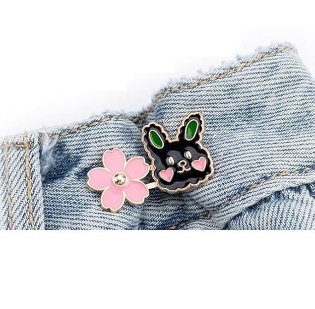 Image of YEKDA 4 Sets Butterfly Jean Buttons Waist Tightener for Loose Pants, No-Sew Adjustable Waist Buckle Clips, Detachable Decorative Jean Button Pins for Women's Jeans & Skirts (Kitty Mix)