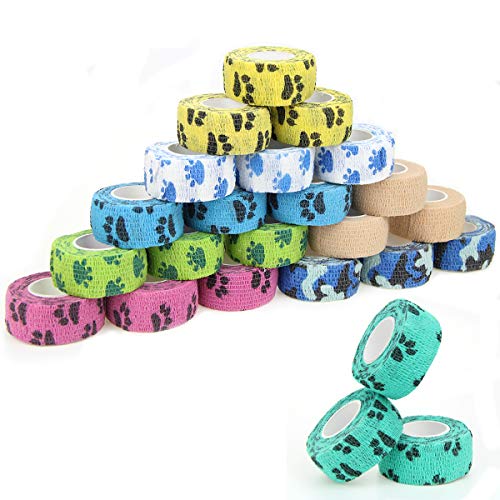 AUPCON Vendas Autoadhesivas cohesivas Cinta Vendaje Auto adherentes Vendaje elástico no Tejido para Animales Deportes para Mascotas Tobillo Y Esguinces 1 Pulgadas