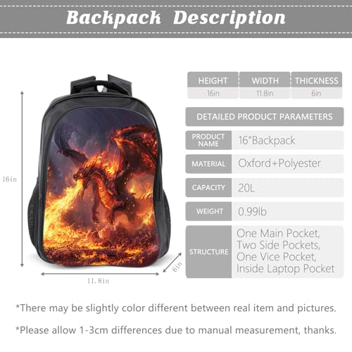 Klymax Fire Dragon Backpack Kids Schoolbag with Lunch Box Bag Pencil Bag 3pcs Bookbag Sets for Boys Girls2