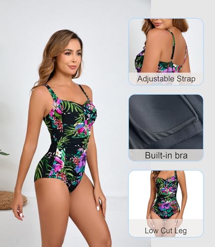 Itzel Women's Push Up One Piece Swimsuit Tummy Control Vintage Retro Ruched Bathing Suits3
