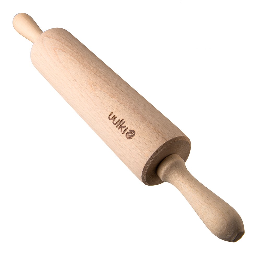 UULKI | Beech Wood Dough Roller with Handles | Rolling pin 40 cm | Beech Wood Roller for Baking | Environmentally Friendly and Robust | 450g | 5.5cm Diameter