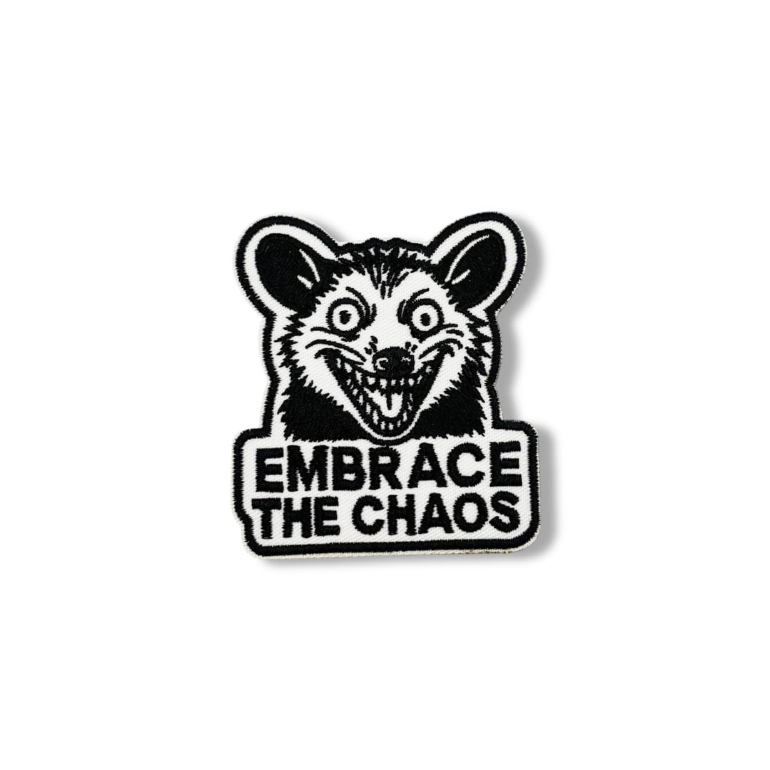 Embrace The Chaos Patch – 3 Inch Funny Morale Patch with Velcro Backing – Crazy Possum Tactical Hook & Loop Patch for Backpacks, Vests, Hats, Jackets